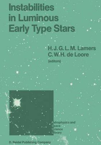 Cover image for Instabilities in Luminous Early Type Stars: Proceedings of a Workshop in Honour of Professor Cees De Jager on the Occasion of his 65th Birthday held in Lunteren, The Netherlands, 21-24 April 1986