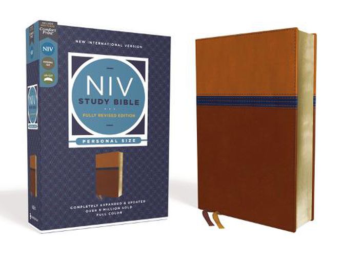 Cover image for NIV Study Bible, Fully Revised Edition, Personal Size, Leathersoft, Brown/Blue, Red Letter, Comfort Print