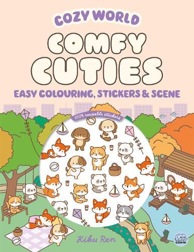 Cover image for Cozy World Comfy Cuties: Easy Colouring and Sticker Scene for Teens, Young Adults and Adults