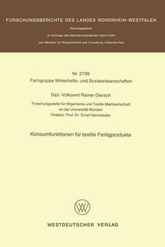 Cover image for Konsumfunktionen Fur Textile Fertigprodukte
