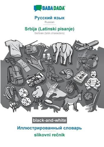 Cover image for BABADADA black-and-white, Russian (in cyrillic script) - Srbija (Latinski pisanje), visual dictionary (in cyrillic script) - slikovni re&#269;nik: Russian (in cyrillic script) - Serbian (latin characters), visual dictionary