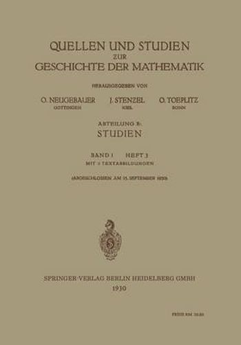 Quellen Und Studien Zur Geschichte Der Mathematik