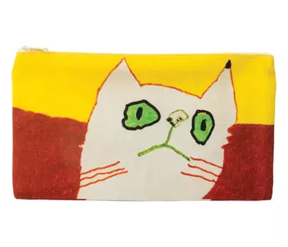 Cover image for Cotton Zipper Pouch - Yellow White Cat