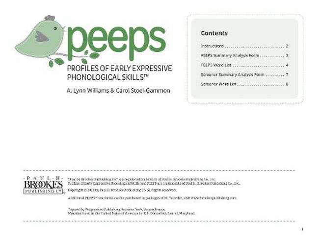 Cover image for Profiles of Early Expressive Phonological Skills (PEEPS (TM)) Forms