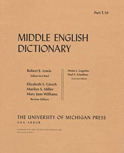 Cover image for Middle English Dictionary: T.10