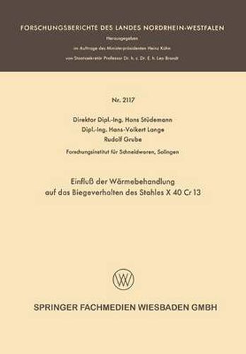 Cover image for Einfluss Der Warmebehandlung Auf Das Biegeverhalten Des Stahles X 40 Cr 13