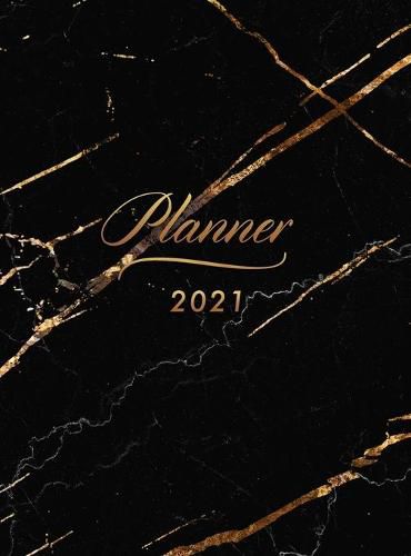 Cover image for Planner 2021 Vertical Weekly Monthly: 12 Month Hardcover Weekly Monthly Yearly Planner 2021 8.5 x 11 January - December 2021 2 Pages per Week Vertical Layout 1 Column per Day Hourly Increments Appointment Book 2021 Black Marble