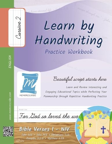 Cover image for Handwriting Practice Workbook - Bible Verses 1 - NIV - Cursive, Level 2