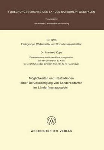 Cover image for Meoglichkeiten Und Restriktionen Einer Bereucksichtigung Von Sonderbedarfen Im Leanderfinanzausgleich