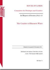 Cover image for The conduct of Baroness Warsi: 3rd report of session 2012-13