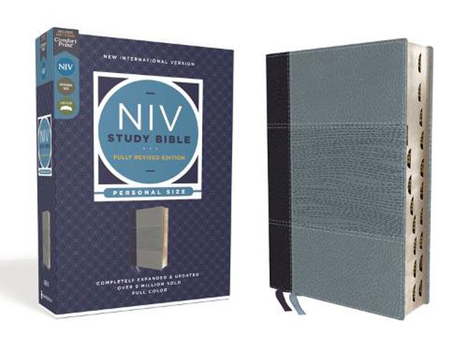 Cover image for NIV Study Bible, Fully Revised Edition, Personal Size, Leathersoft, Navy/Blue, Red Letter, Thumb Indexed, Comfort Print