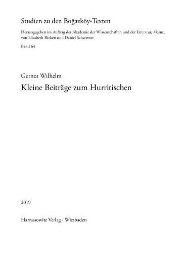 Kleine Beitrage Zum Hurritischen