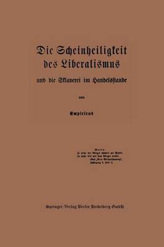 Cover image for Die Scheinheiligkeit Des Liberalismus Und Die Sklaverei Im Handelsstande