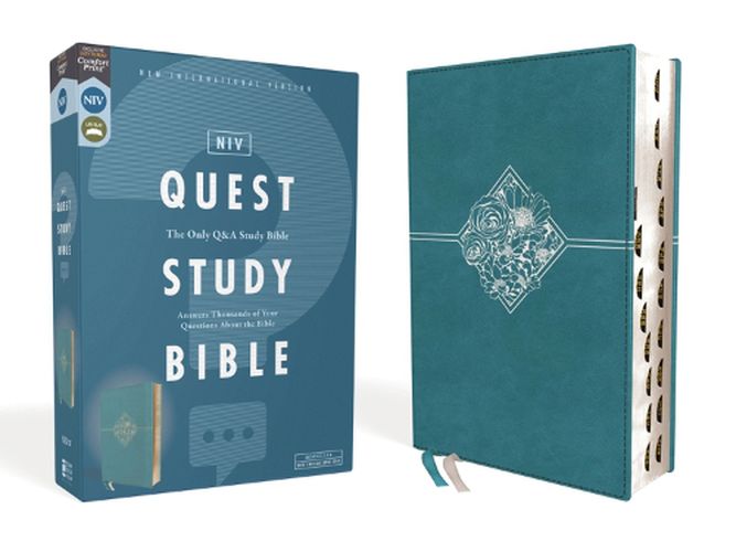 Cover image for NIV, Quest Study Bible, Leathersoft, Teal, Thumb Indexed, Comfort Print: The Only Q and A Study Bible