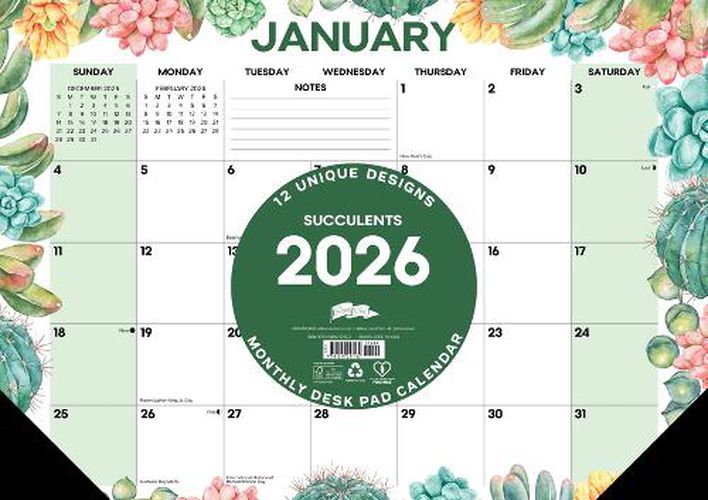 Cover image for Succulents 2026 17 X 12 Small Monthly Deskpad