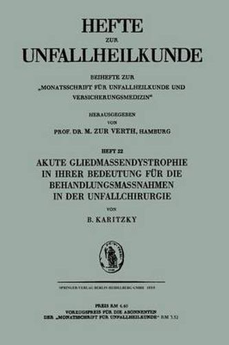 Cover image for Akute Gliedmassendystrophie in ihrer Bedeutung fur die Behandlungsmassnahmen in der Unfallchirurgie