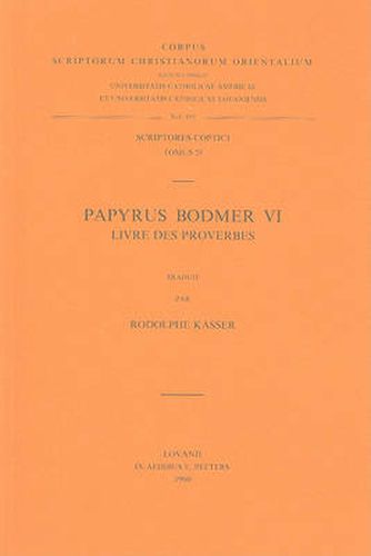 Cover image for Papyrus Bodmer VI. Livre des Proverbes: V.