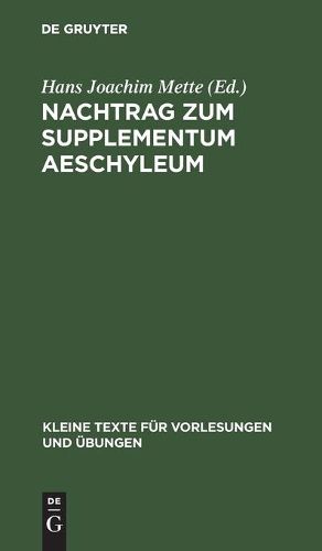 Cover image for Nachtrag zum Supplementum Aeschyleum