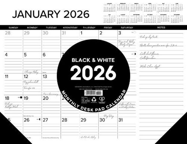 Cover image for B&w W/Lines 2026 22 X 17 Large Monthly Deskpad