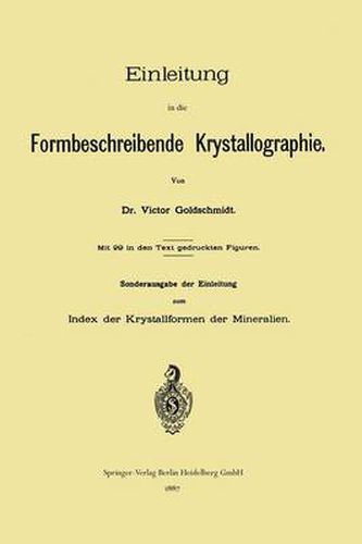 Cover image for Einleitung in Die Formbeschreibende Krystallographie