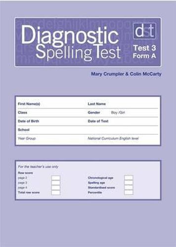Cover image for Diagnostic Spelling Tests: Test 3, Form A Pk10