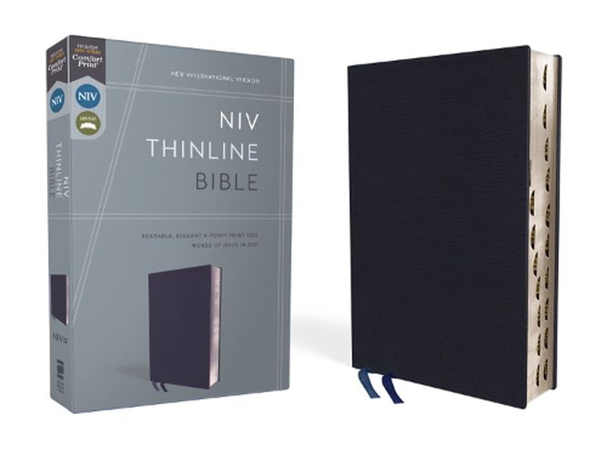 Cover image for NIV, Thinline Bible, Bonded Leather, Navy, Red Letter, Thumb Indexed, Comfort Print