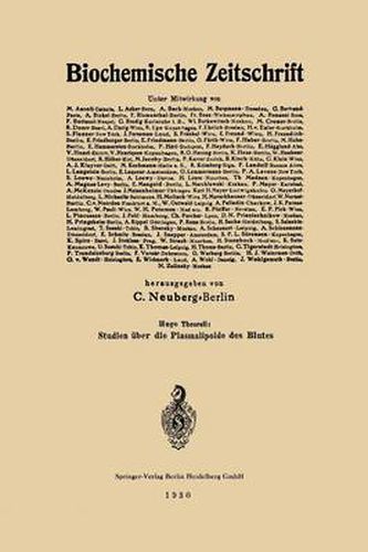 Cover image for Studien UEber Die Plasmalipoide Des Blutes: Akademische Abhandlung