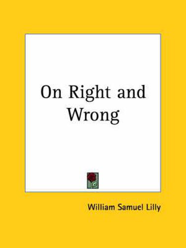Cover image for On Right and Wrong (1892)