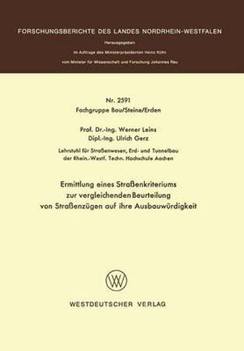 Cover image for Ermittlung Eines Strassenkriteriums Zur Vergleichenden Beurteilung Von Strassenzugen Auf Ihre Ausbauwurdigkeit