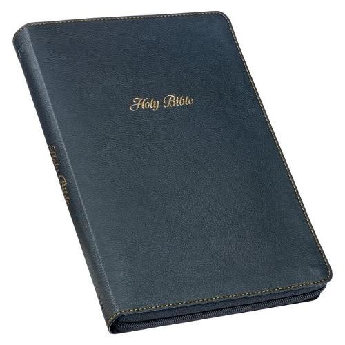 Cover image for KJV Holy Bible, Thinline Large Print Faux Leather Red Letter Edition - Thumb Index & Ribbon Marker, King James Version, Black, Zipper Closure