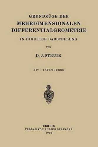 Cover image for Grundzuge Der Mehrdimensionalen Differentialgeometrie: In Direkter Darstellung