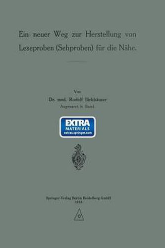 Cover image for Ein Neuer Weg Zur Herstellung Von Leseproben (Sehproben) Fur Die Nahe