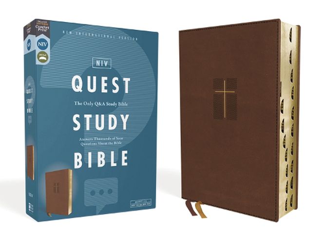 Cover image for NIV, Quest Study Bible, Leathersoft, Brown, Thumb Indexed, Comfort Print: The Only Q and A Study Bible