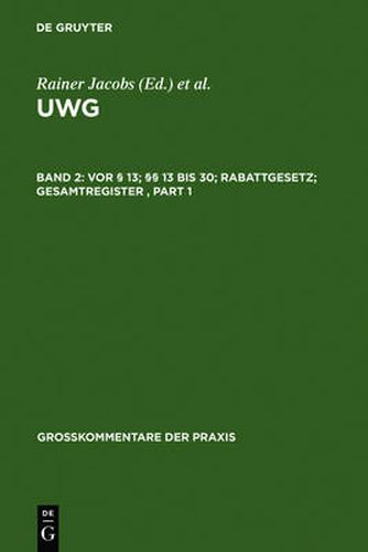 Cover image for Vor  13;  13 bis 30; Rabattgesetz; Gesamtregister