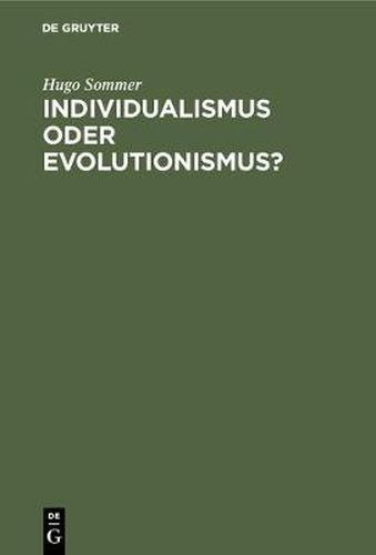 Cover image for Individualismus oder Evolutionismus?