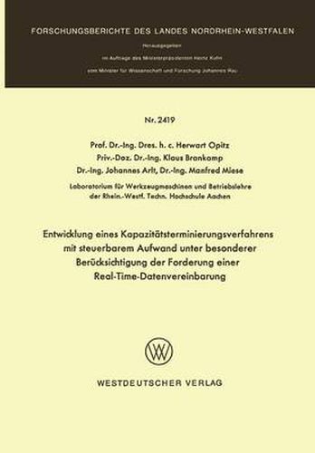 Cover image for Entwicklung Eines Kapazitatsterminierungsverfahrens Mit Steuerbarem Aufwand Unter Besonderer Berucksichtigung Der Forderung Einer Real-Time-Datenverarbeitung