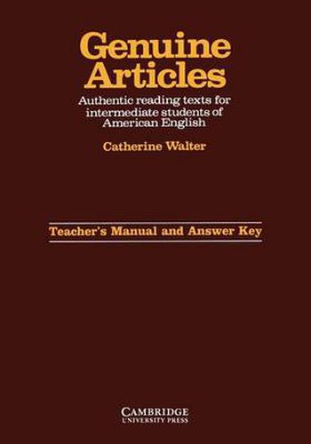 Cover image for Genuine Articles Teacher's manual with key: Authentic Reading Tasks for Intermediate Students of American English