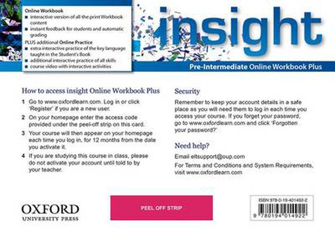 Cover image for insight: Pre-Intermediate: Online Workbook Plus - Card with Access Code