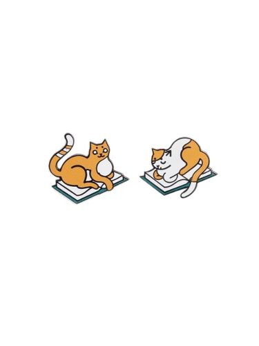 Cover image for Curl Up with Books and Cats Enamel Pin Set - Pin Set of 2