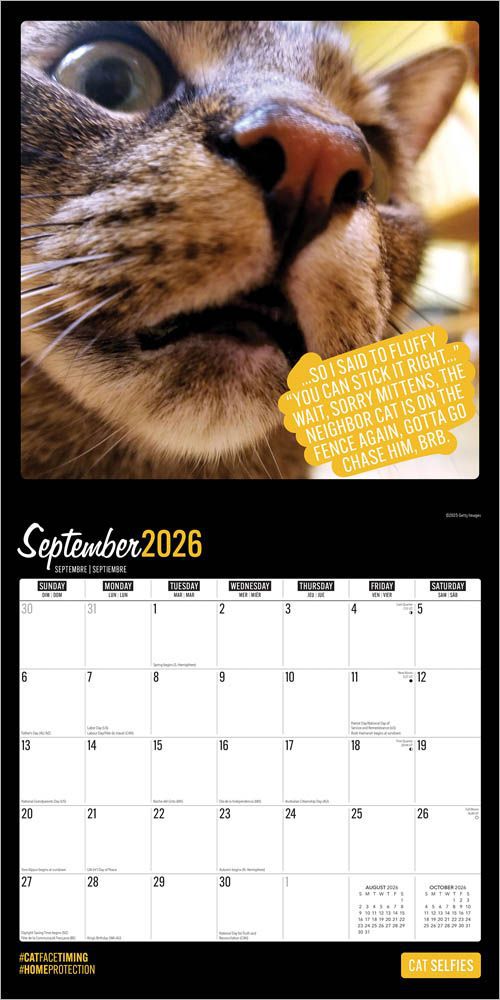 Cat Selfies 2026 Square	Wall Calendar