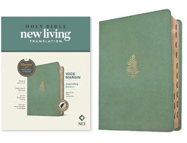 Cover image for NLT Wide Margin Bible, Filament Enabled (Leatherlike, Sage Green Palm, Indexed, Red Letter)