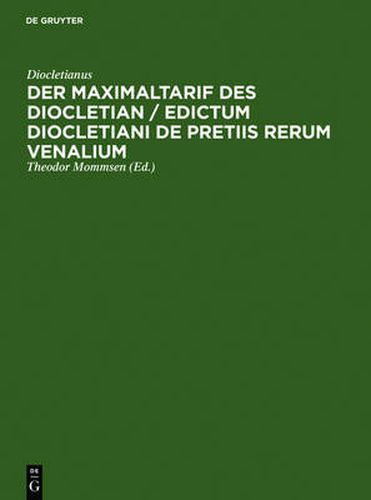 Cover image for Der Maximaltarif Des Diocletian / Edictum Diocletiani de Pretiis Rerum Venalium