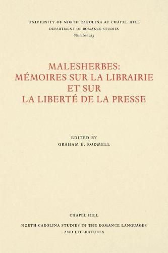 Cover image for Malesherbes: Memoires sur la librairie et sur la liberte de la presse