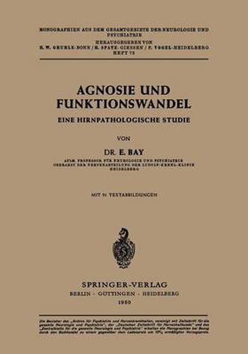 Cover image for Agnosie Und Funktionswandel: Eine Hirnpathologische Studie