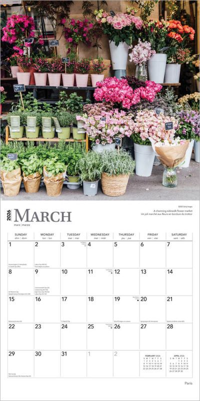 Paris 2026 12 X 24 Inch (Hanging) Monthly Square Wall Calendar Foil Stamped Cover English/French Bilingual Plastic-Free