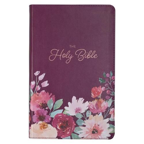 Cover image for KJV Holy Bible, Giant Print Standard Size Faux Leather Red Letter Edition - Thumb Index & Ribbon Marker, King James Version, Printed Purple Floral