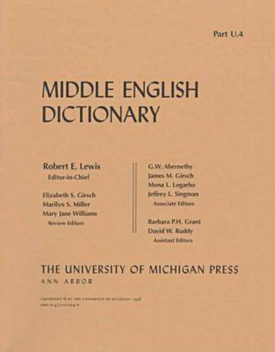 Cover image for Middle English Dictionary: U.4