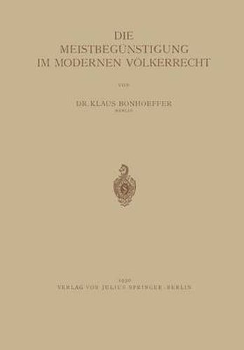 Cover image for Die Meistbegunstigung Im Modernen Voelkerrecht
