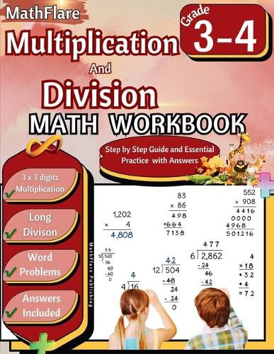 Cover image for Multiplication and Division Math Workbook 3rd and 4th Grade