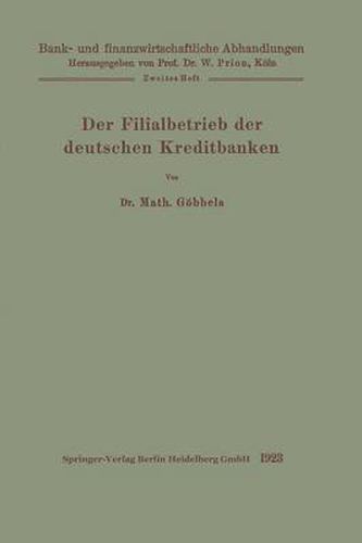 Cover image for Der Filialbetrieb Der Deutschen Kreditbanken